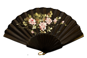 Ventaglio in Doppia Seta Pura con Fusto in Legno - Dipinto a Mano - Rose Fiorite