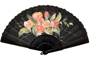 Ventaglio in Seta Pura con Pizzo - Dipinto a Mano - Bouquet di Rose