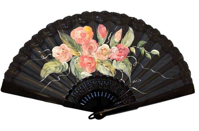 Ventaglio in Seta Pura con Pizzo - Dipinto a Mano - Bouquet di Rose