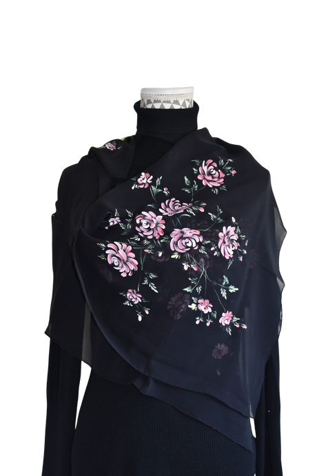 Foulard dipinto a mano - Rosa Notturna
