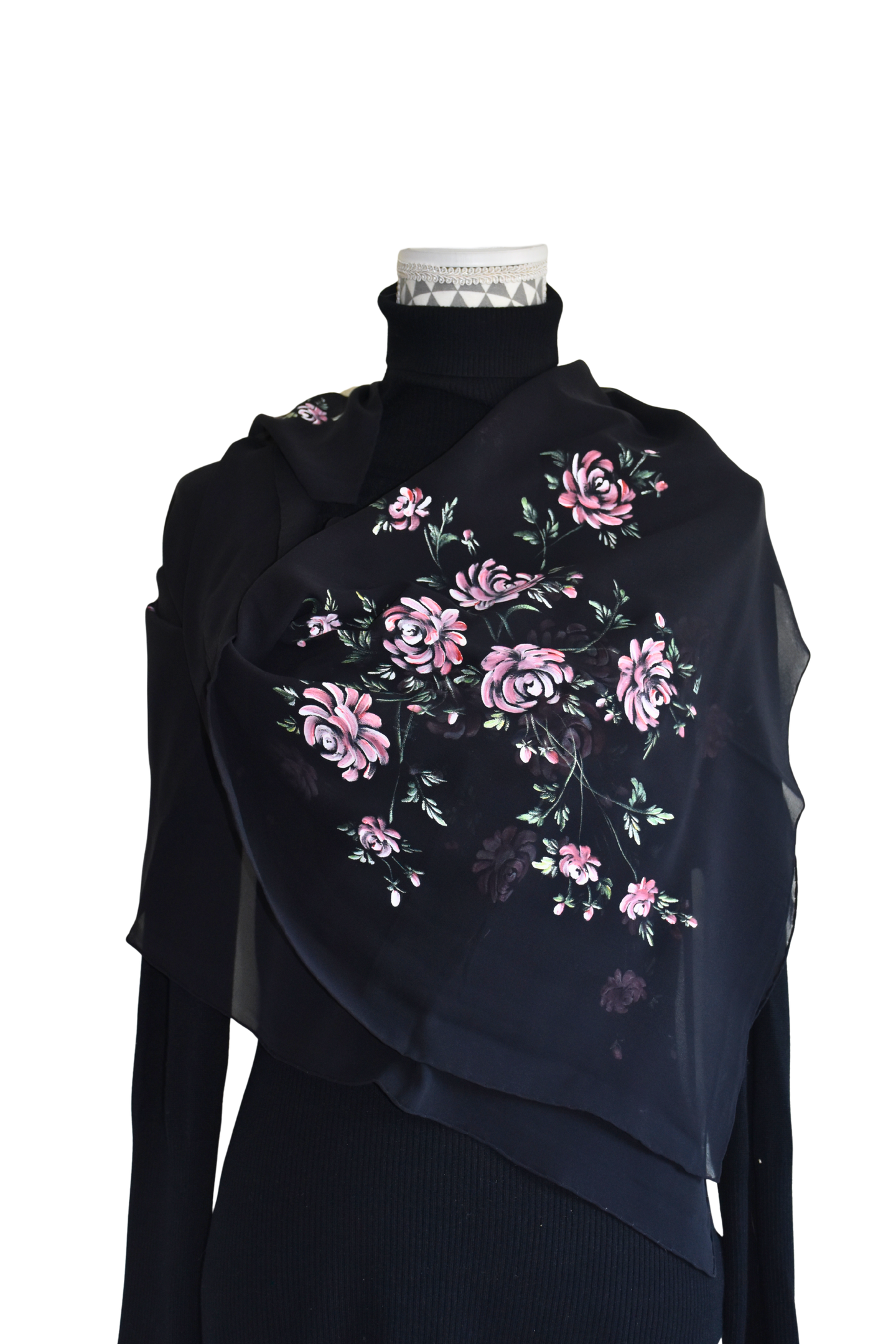 Foulard dipinto a mano - Rosa Notturna