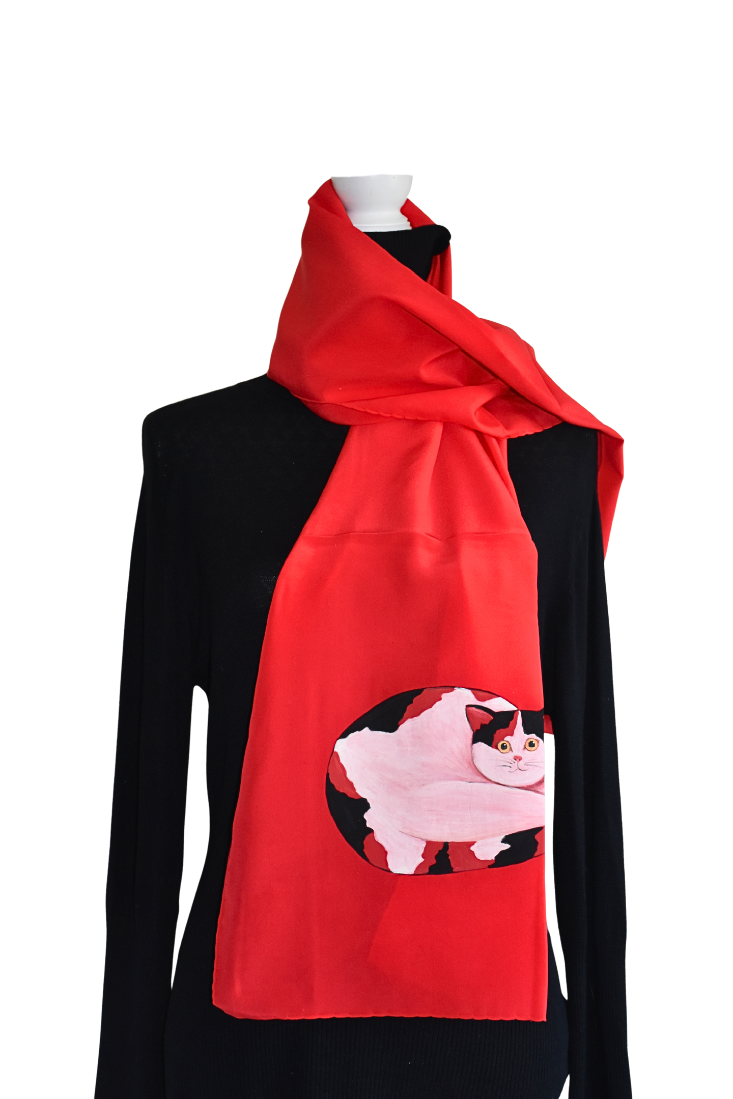 Sciarpa  dipinta a mano - Gatto Rubino