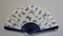 Load image into Gallery viewer, Patterned Cotton Fan - Blue Butterflies