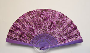 Patterned Cotton Fan - Purple Garden