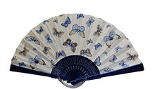 Load image into Gallery viewer, Patterned Cotton Fan - Blue Butterflies