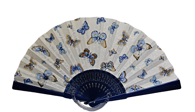 Patterned Cotton Fan - Blue Butterflies