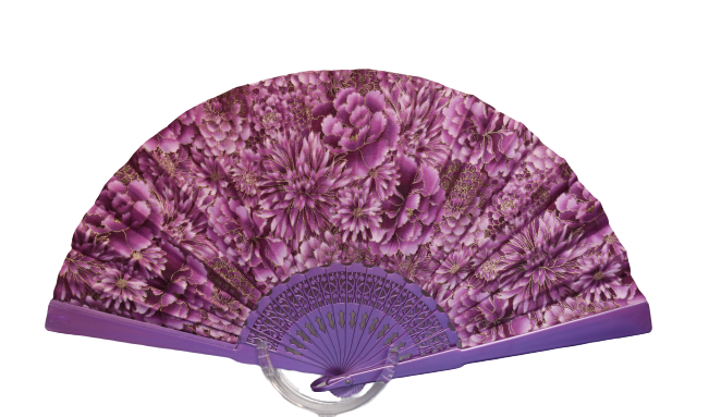 Patterned Cotton Fan - Purple Garden