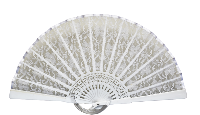 Lace Fan with Satin trim - White