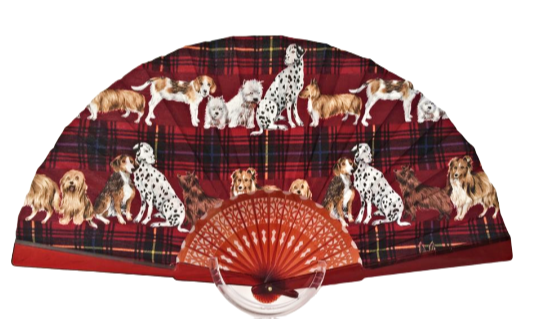 Patterned Cotton Fan - Tartan with Dogs