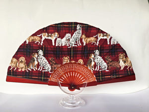 Patterned Cotton Fan - Tartan with Dogs