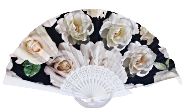 Pure Silk Haute Couture Fan - Baroque Roses - White