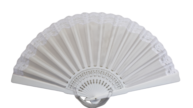 Double Pure Silk Fan with lace embroidery - White