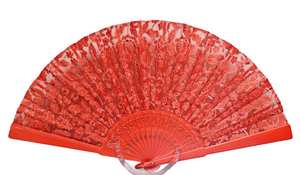Lamé  Fan - Floral Pattern - Red