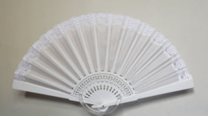 Double Pure Silk Fan with lace embroidery - White