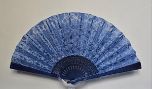 Lamé  Fan - Floral Pattern - Blue