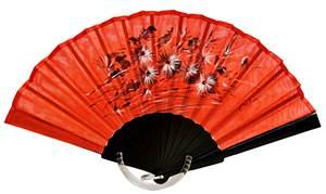 Double Pure Silk Fan - Wooden and  Hand-painted - Magnolia