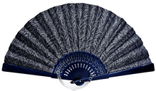 Load image into Gallery viewer, Patterned Cotton Fan -  Stylized Leaves in Silver Lamé