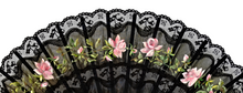 Carica l&#39;immagine nel visualizzatore di Gallery, Ventaglio in Doppia Seta Pura con Due Pizzi - Fusto in Legno - Dipinto a Mano - Rose selvatiche