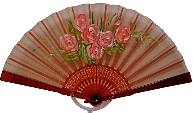 Pure Silk Fan - Hand Painted - Rosebud