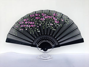 Pure Silk Fan - Hand Painted - Roses Waterfall