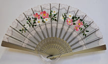 Load image into Gallery viewer, Pure Silk Fan with lace embroderies - Hand Painted - Ancient Roses