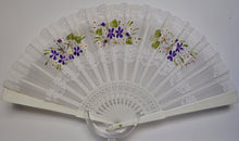 Load image into Gallery viewer, Pure Silk Fan with lace embroderies - Hand Painted - Violets