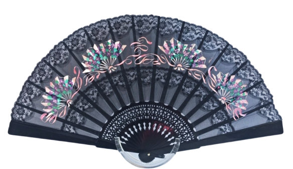 Pure Silk Fan with lace embroderies - Hand Painted - Éventails