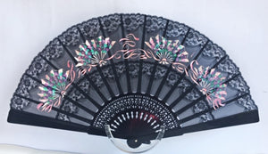 Pure Silk Fan with lace embroderies - Hand Painted - Éventails