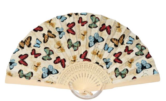 Patterned Cotton Fan - Eggshell Butterflies