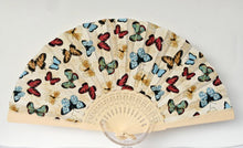 Load image into Gallery viewer, Patterned Cotton Fan - Eggshell Butterflies