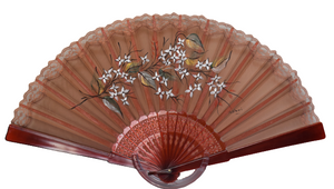 Pure Silk Fan with lace embroidery - Hand Painted - Flowering Branch