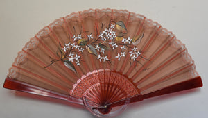Pure Silk Fan with lace embroidery - Hand Painted - Flowering Branch